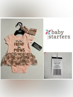🆕BABY STARTERS - 3M - NWT - 2PC - INFANT GIRLS TUTU ONESIE AND HEADBAND SET